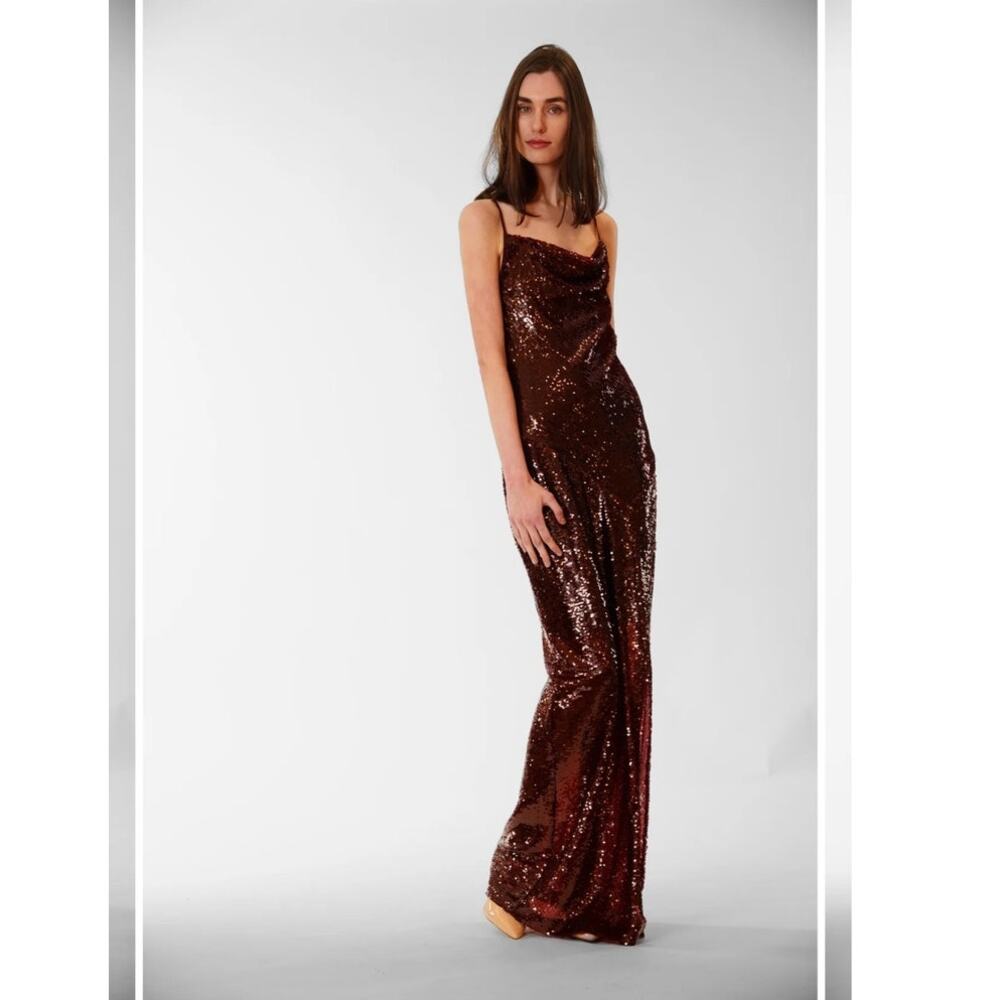 NWT Julia Jordan red wine maxi sequin holiday cowl neck dress 16